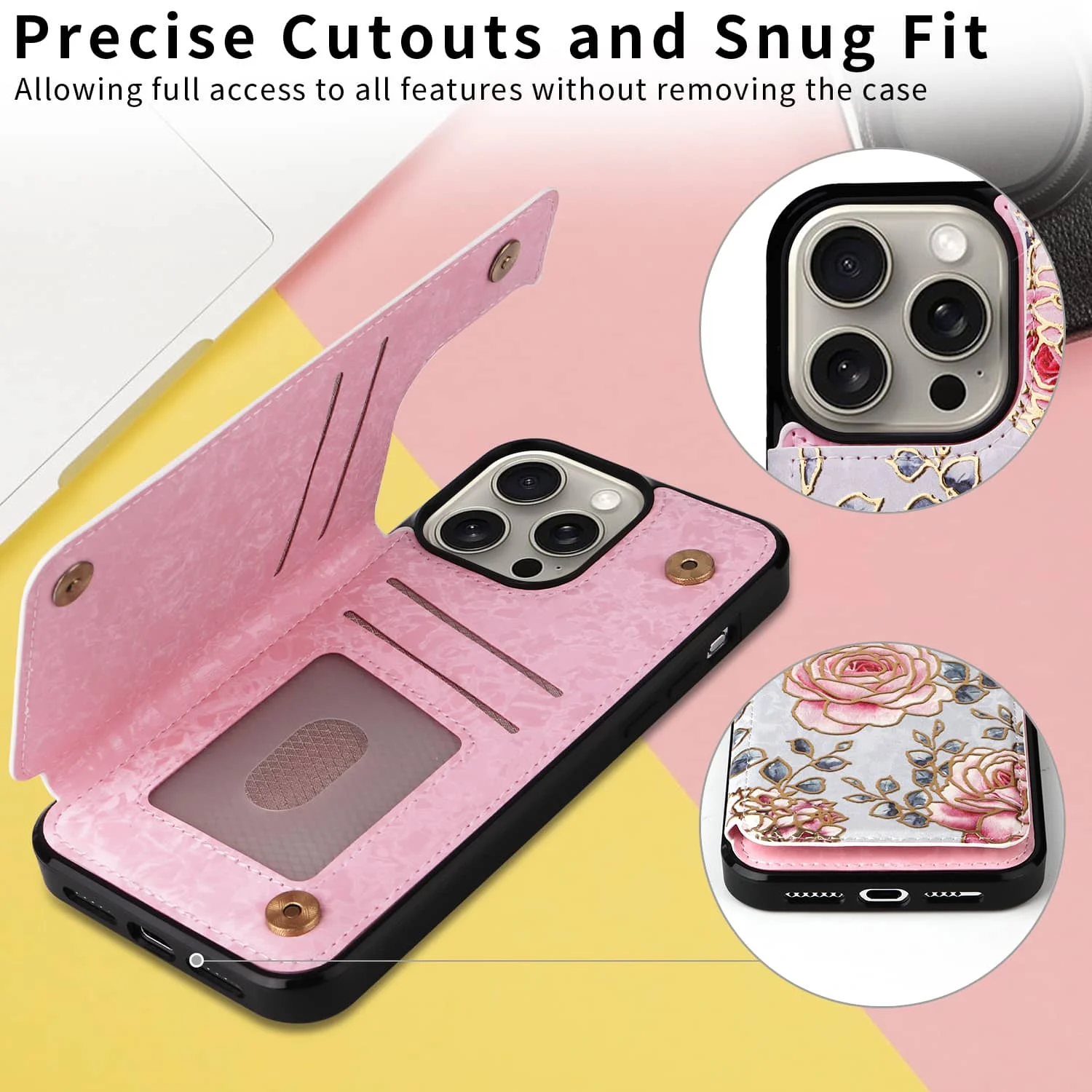 Premium PU Leather Wallet Case with Card Holders, Kickstand, RFID Blocking & Double Magnetic Clasp