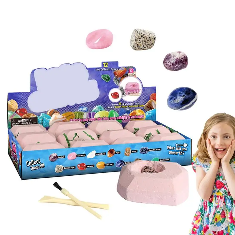 

12PCS Educational Toy Gemstone Dig Kits Crystal Mining Kit Gem Rock And Mineral Collection Gemstones Stones For Boys And Girls