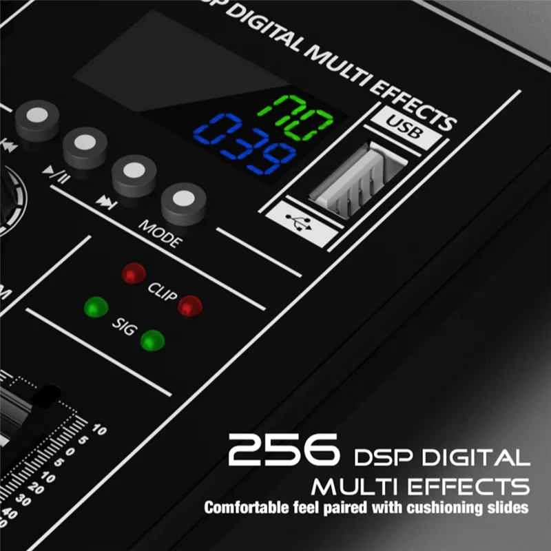 A32T-4 채널 오디오 믹서 DJ 콘솔 USB 스튜디오 사운드 믹서 48V 팬텀 파워 블루투스 (노래방용)