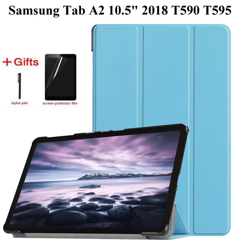 

Ultra Slim PU Leather Case For Samsung Galaxy Tab A A2 10.5 inch 2018 T590 T595 T597 SM-T595 Smart Tablet Stand Case +Film+pen