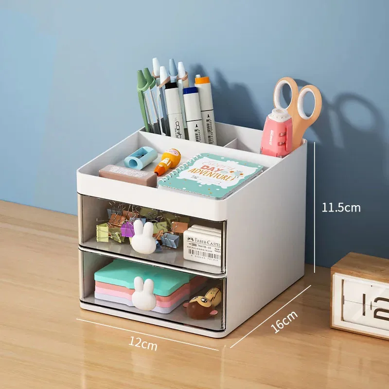 Small Desk Organizer With Drawer, Office Desktop Storage Box Makeup Organizer Business Card/Pen/Pencil/Mobile Phone/Stationery