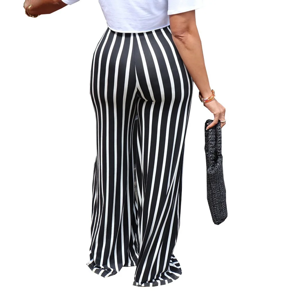 OL6118 New European and American Women's Striped Loose Straight Leg Wide Pants