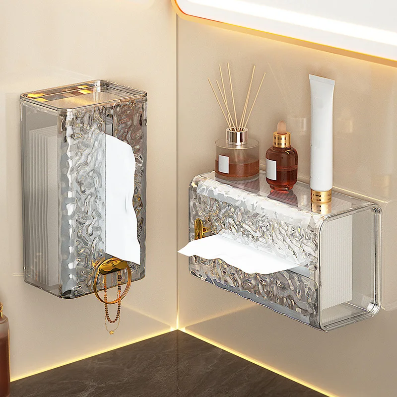 

Light Luxury Tissue Box Transparent Tissue Storage Box Dust-Proof Wall Mounted Toilet Paper Case Desktop Decor Napkin Box