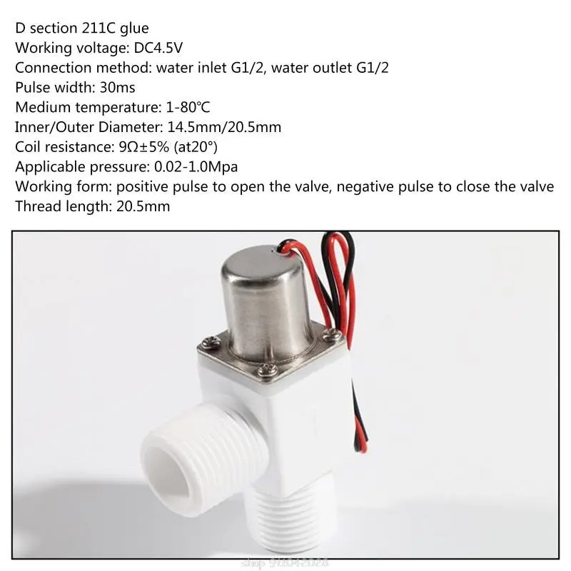 DC 4.5V 1/2" Electric Solenoid Valve Brass Solenoid Valve Water Flow Pul se Electromagnetic Positive Pulse