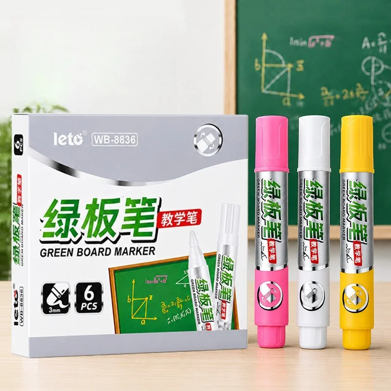 6개입 잉크 리필 가능 화이트보드 마커 세트 3mm 팁 드라이 이레이즈 빠른 건조 부드러운 필기 노고스트 핑크 화이트 옐로우 교육용 마커