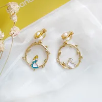 Fairy Tales Cute White Rabbit Alice in Wonderland Clip Earrings Non No Piercing Ear Hole Fairy Round Branch Clips on Earrings 1