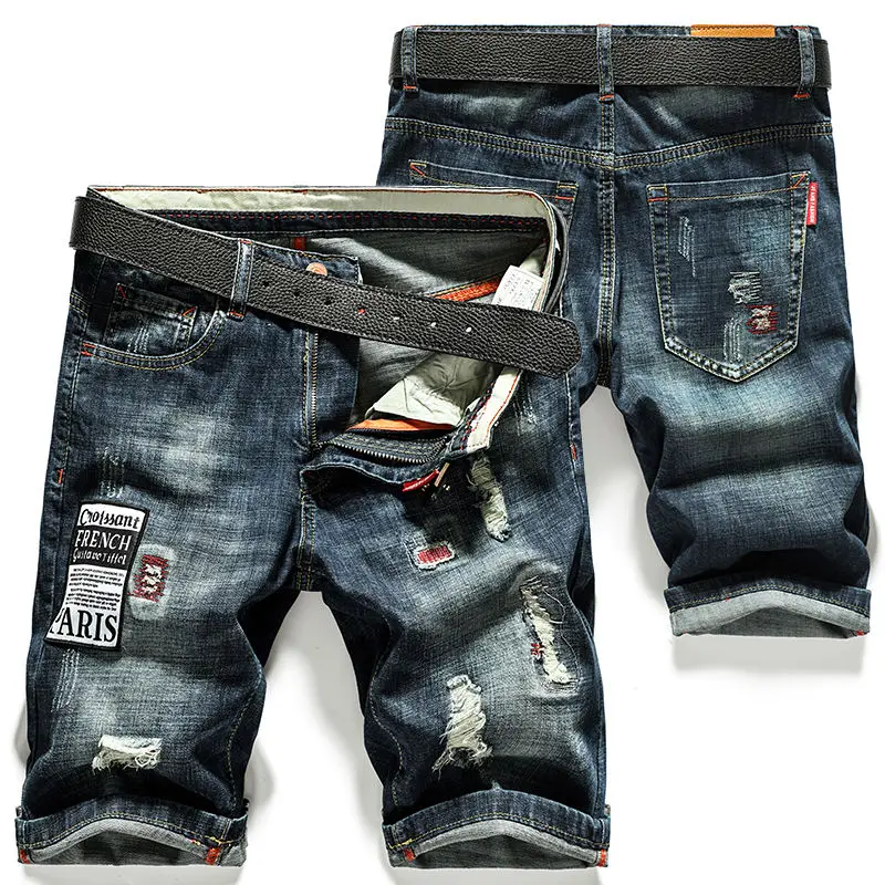 Men Jeans Ripped Shorts Summer Straight Casual Hip Hop