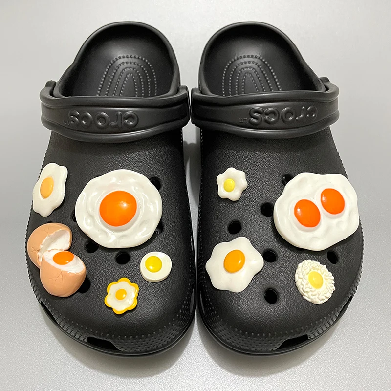 

Novelty Simulation Food Eggs Shoe Decorations Croc Charms DIY Fashion Clogs Pins For Crocs Slippers Accessories