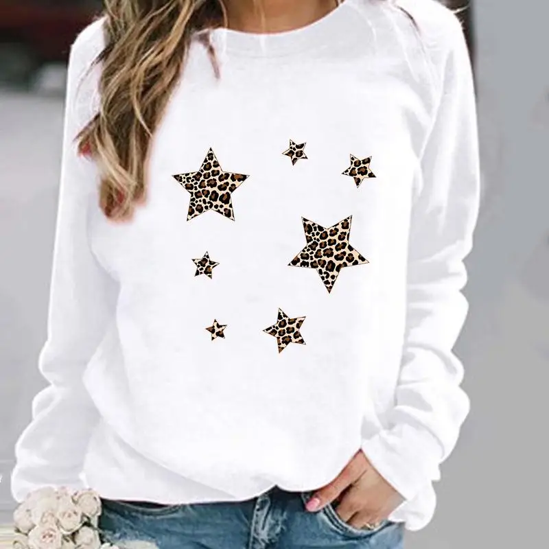 

Woman 90s New Cute Pullovers Clothing Ladies Spring Autumn Winter Leopard Star Hoodies Womens Female O-neck Casual Sweatshirts