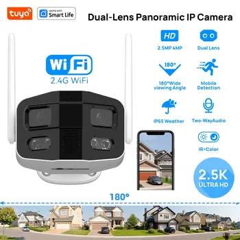 Tuya Smart 4MP 2.5K Dual-Lens Large wide 180°Security Camera , Outdoor Camera,With Color Night Vision/Siren/2-Way Talk IP Camera 1
