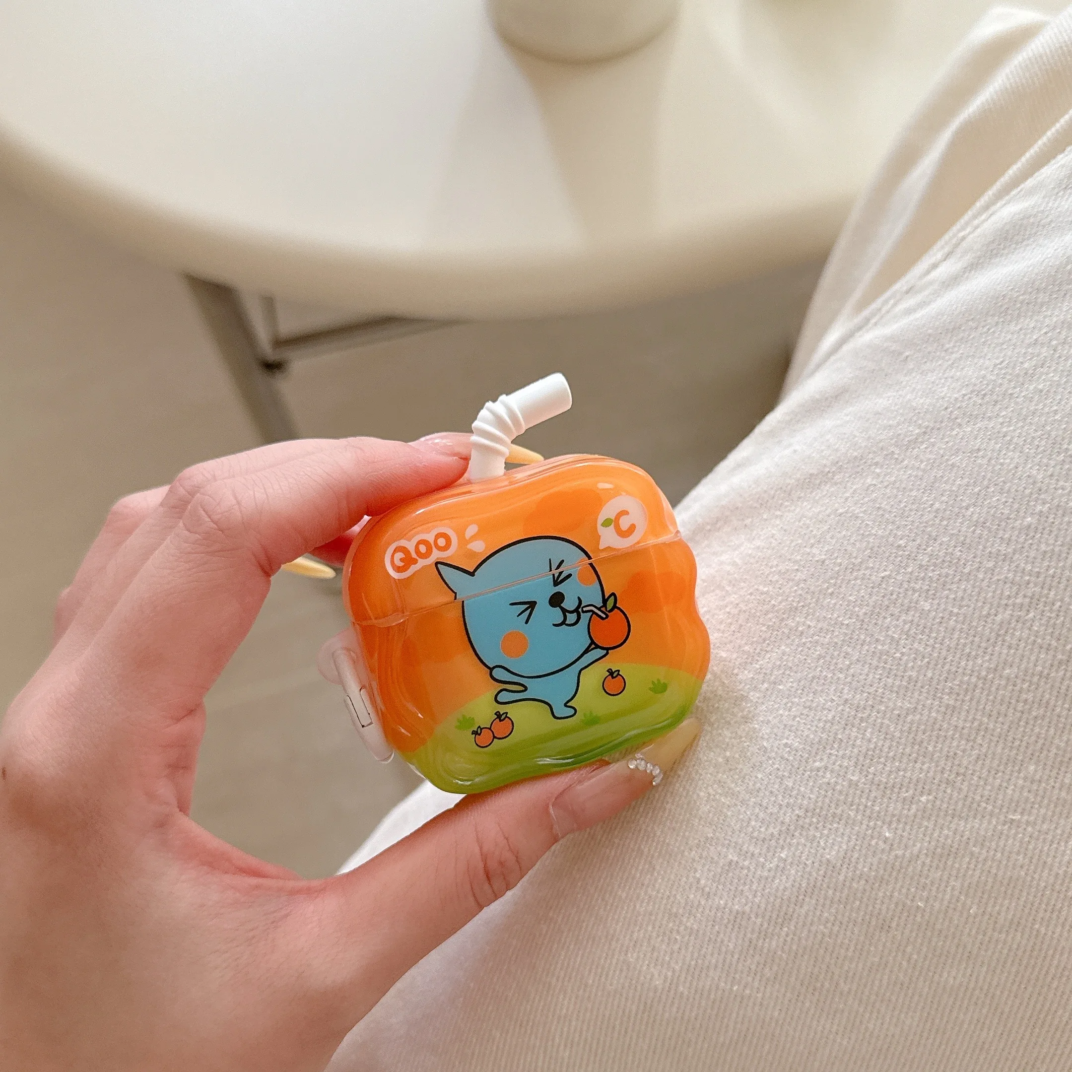 Adorable 3D Juice Box Cartoon AirPods Shockproof Protective Case with Anti-Lost Hook