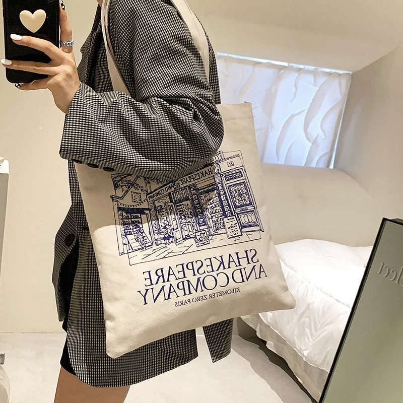 Shakespeare Print Women Canvas Shoulder Bag High Capacity Tote Bag Aesthetics Shopping Bags Cotton Handbags Books Bag For Girls