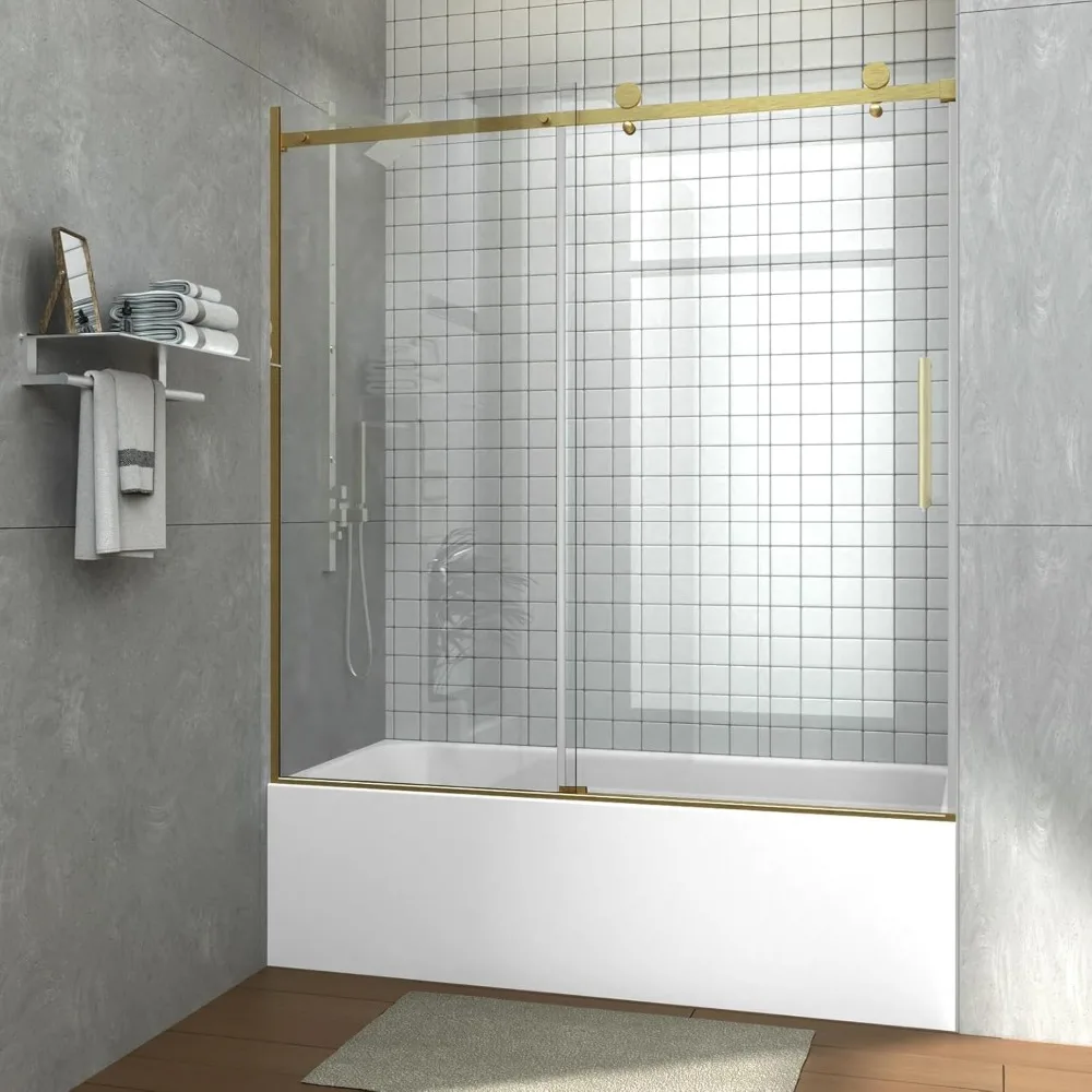 Sliding Bathtub Shower Doors, 57 1/2-60 in. W Adjustable x 60 in. H, 5/16 inch(8mm) Tempered Safety Glass Thickness, 5