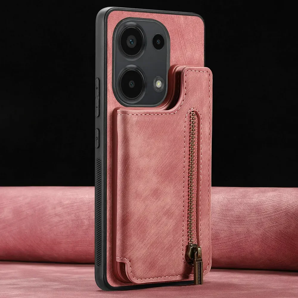 Zipper Leather Wallet Case with Card Holder and Back Cover