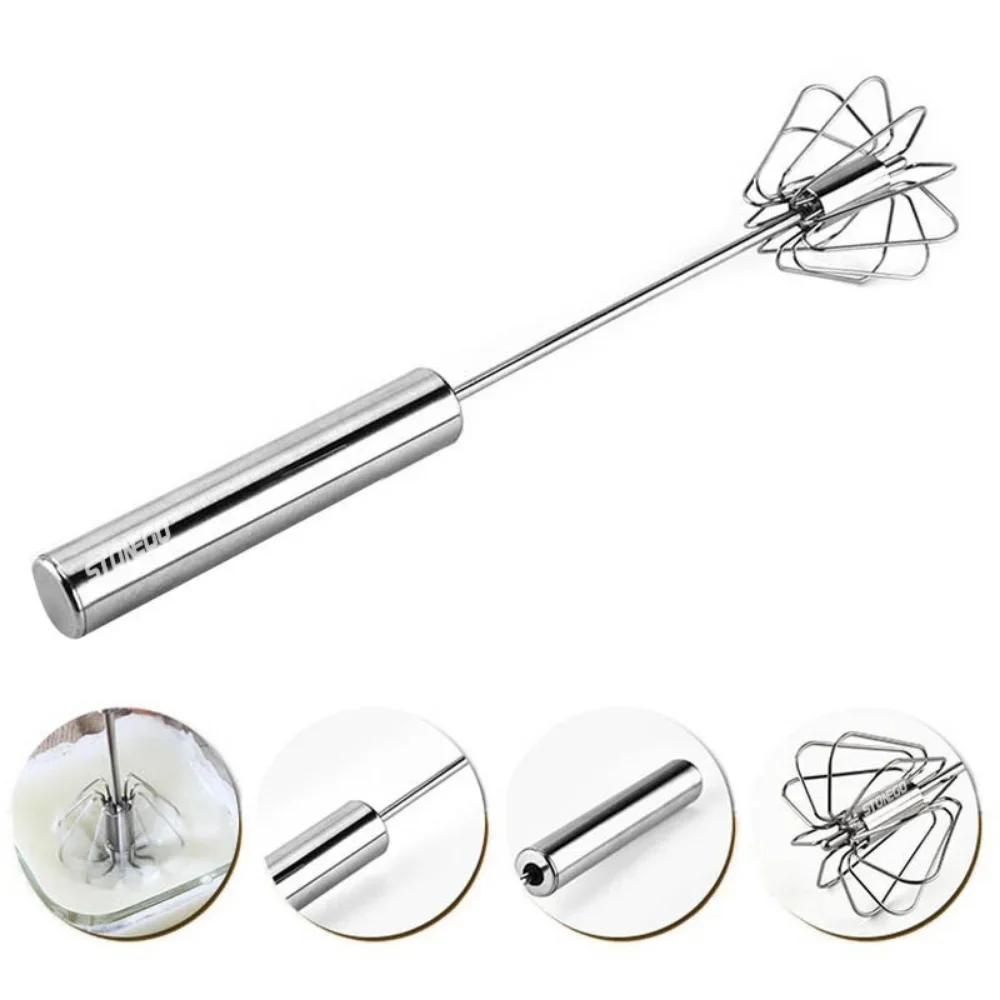 Description Picture 4 of itemSemi Automatic Whisk Beater Stainless Steel Manual Hand Self-Turning Cream Utensils Kitchen Mixer Egg Tools