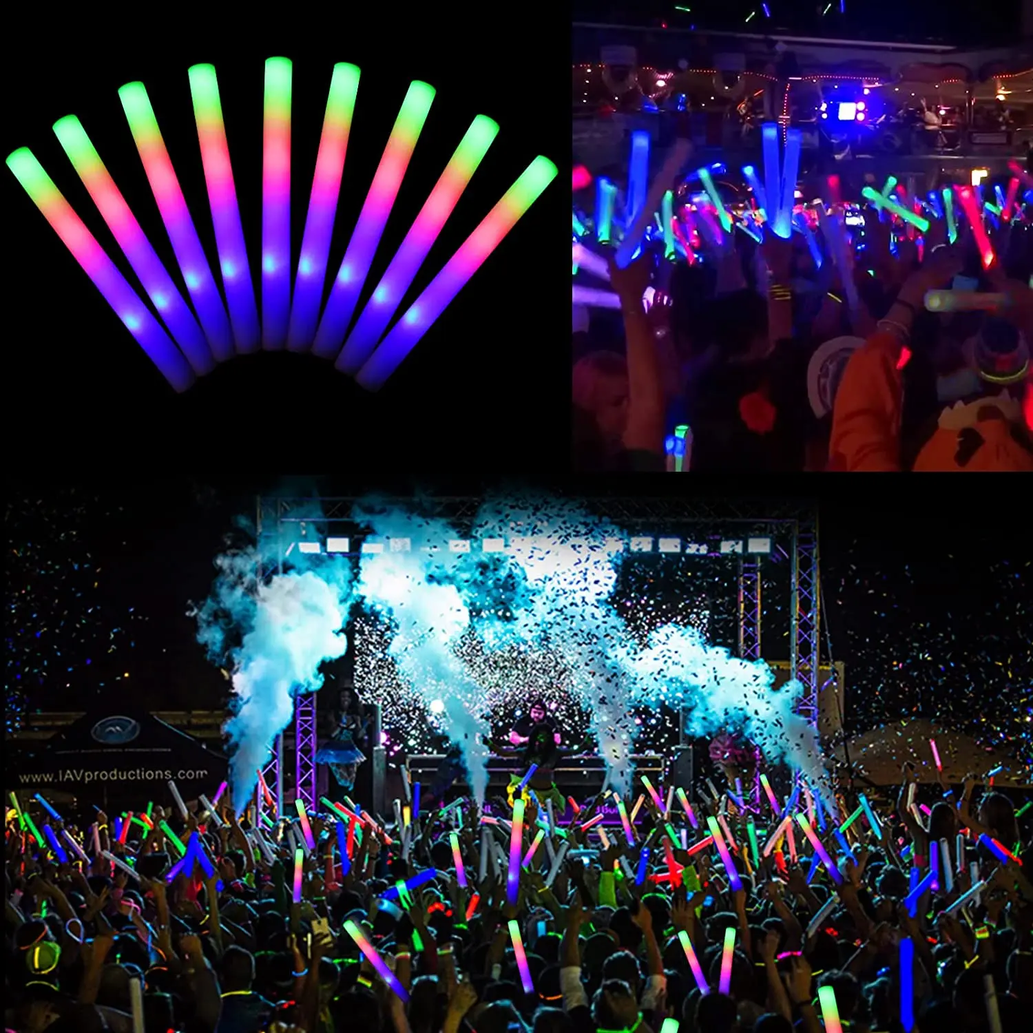 

100pcs RGB LED Glow Sticks Lighting Foam Stick For Halloween Xmas Party Decoration Wedding Birthday Event