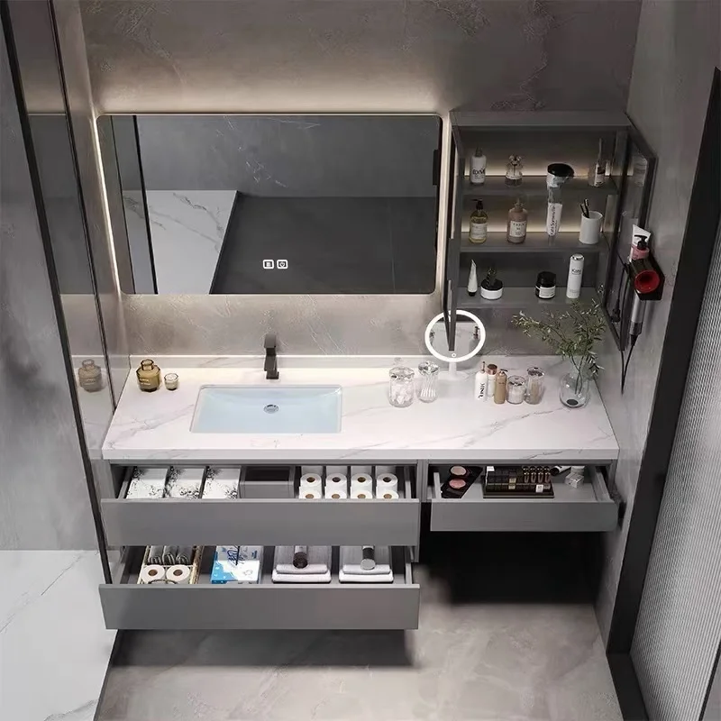 Light Luxury Modern Smart Vanity Bathroom Cabinet Rock Simple Wall Shelves Organizer Mirror Mobile Bagno Bathroom Furniture