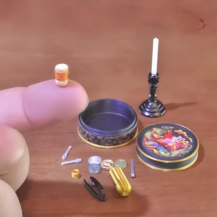 1:6 スケールヴィンテージミニチュア裁縫箱と燭台セットドールハウス