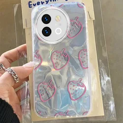 Laser Bow Fruit Case - Fashion Strawberry Cartoon Design with Ripple Gloss Glitter Finish for V40 Lite 4G 5G (IDN) (ZS16)