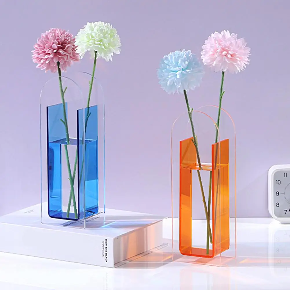 Nordic Style Bright Color Flower Vases Translucent Acrylic Vase Floral Container Vase Flower Decoration Home Birthday Gift