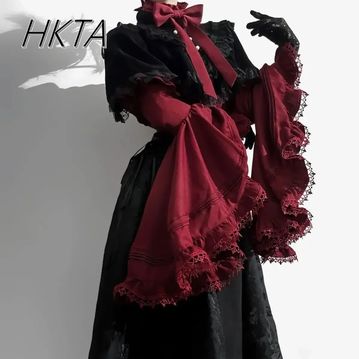 Lolita Gothic High Waist Black Long Skirt Loose Oversized Flared Long Sleeve Blouse Top Y2k Ji Sleeve Gorgeous Elegant Skirt Set 2