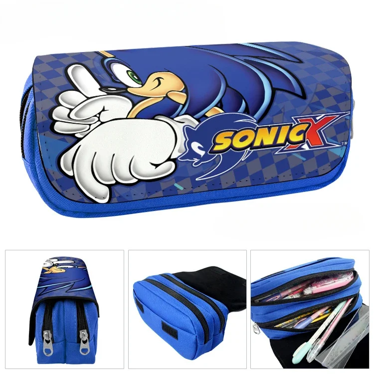 

Sonic Peripheral PU Pencil Case Cartoon Anime Large-capacity Double-layer Zipper Pencil Case Wallet Stationery Storage Bag