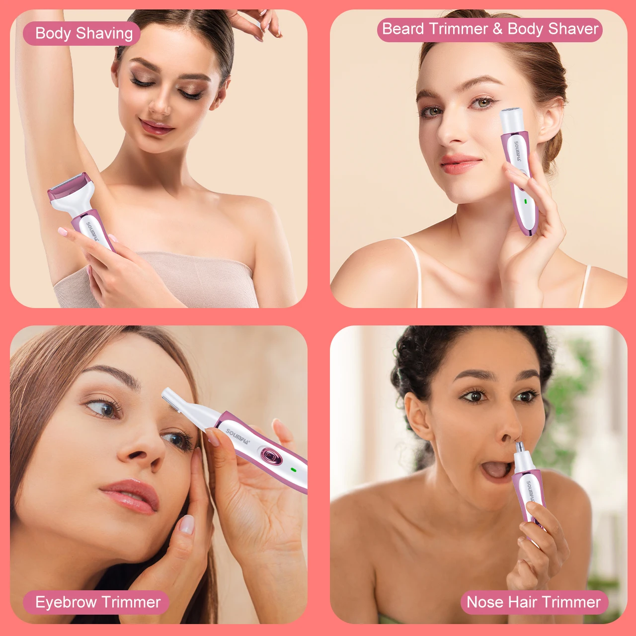 Hatteker 4 In 1 Women’s Hair Remover For Legs Bikini Face Body Kit Wet And Dry USB Rechargeable_voghion.com