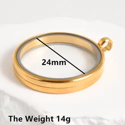 High - Quality Stainless Steel Round Glass Coin Bezel Photo Locket Pendant (Inner Size 24mm)