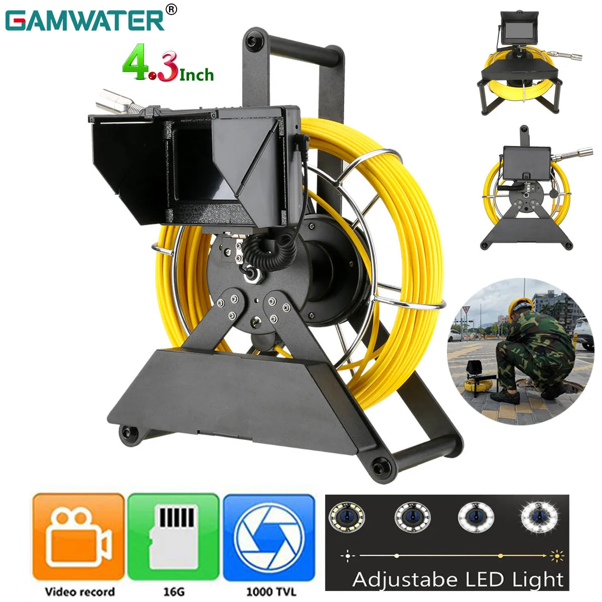 

Камера-Эндоскоп GAMWATER для канализации, 4,3 дюйма, IPS, HD, 1200TVL, IP68