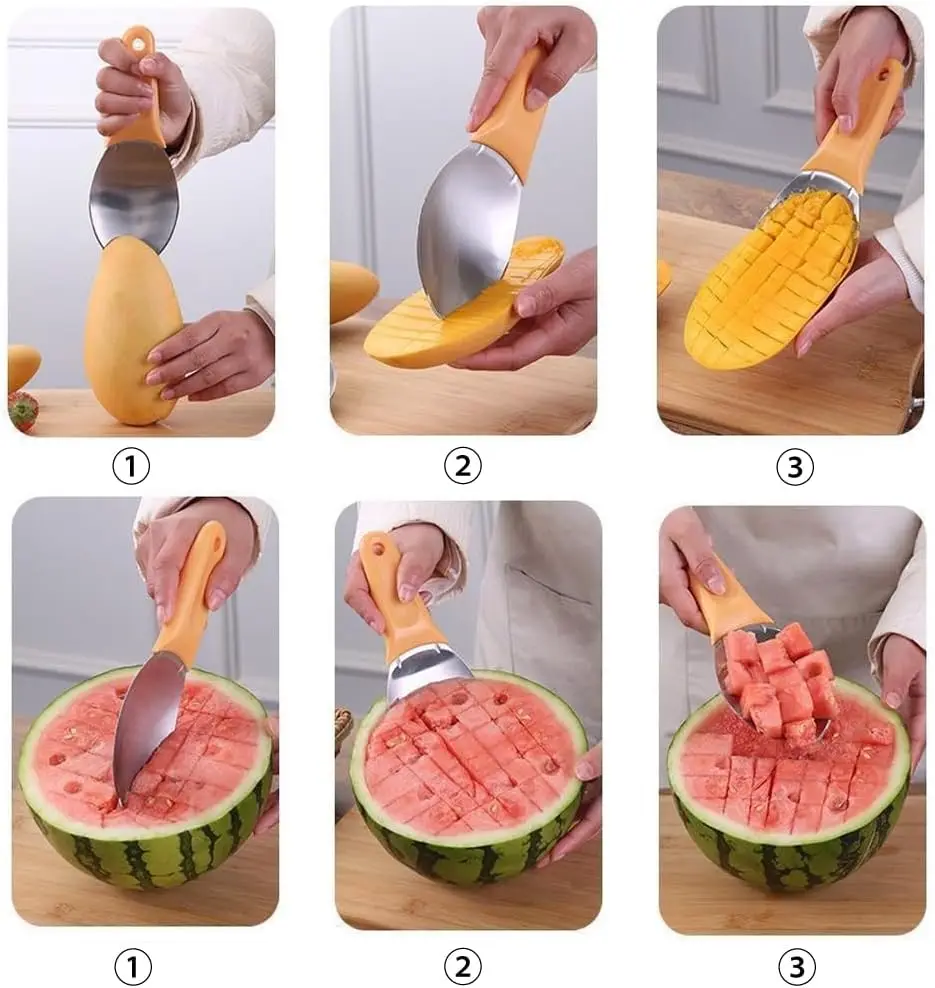 Mango Slicer Cutting Tool, Mango Splitter Dragon Fruit Peeler ,Watermelon Cutter with Non-Slip Handle Kitchen Tools