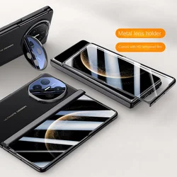 Premium Electroplate Leather Case with Tempered Glass Protection and Spring Hinges - All-Inclusive Cover for Huawei Mate X6 (Black HD Glass)