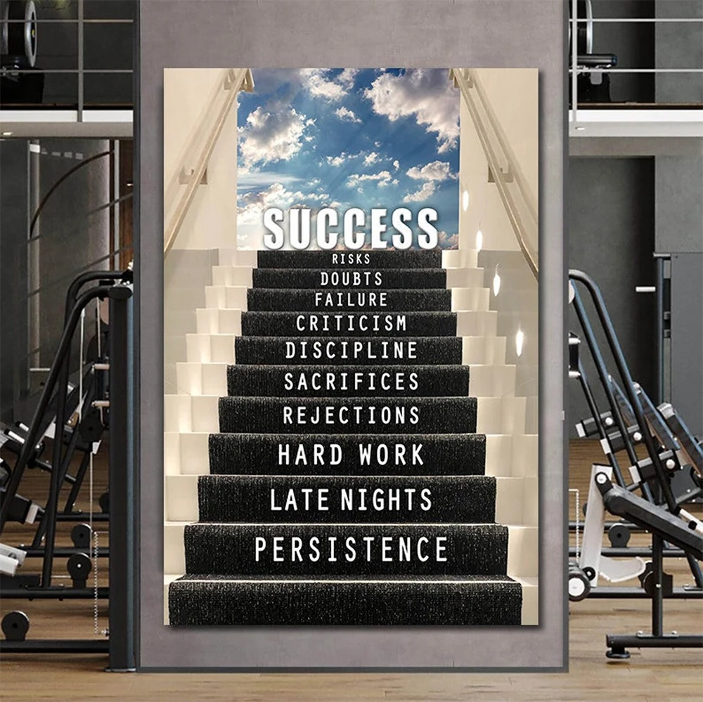 

Success Stairs Motivational Wall Art Prints Canvas Painting Blue Sky Poster Modern Wall Art Pictures For Office Room Home Decor
