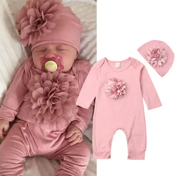 Baby Girl Floral Romper & Hat Set 1