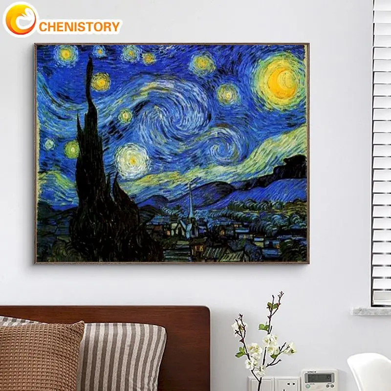 

CHENISTORY Paint By Number Van Gogh's Starry Sky Drawing On Canvas Pictures By Numbers Scenery Kits HandPainted Home Decor