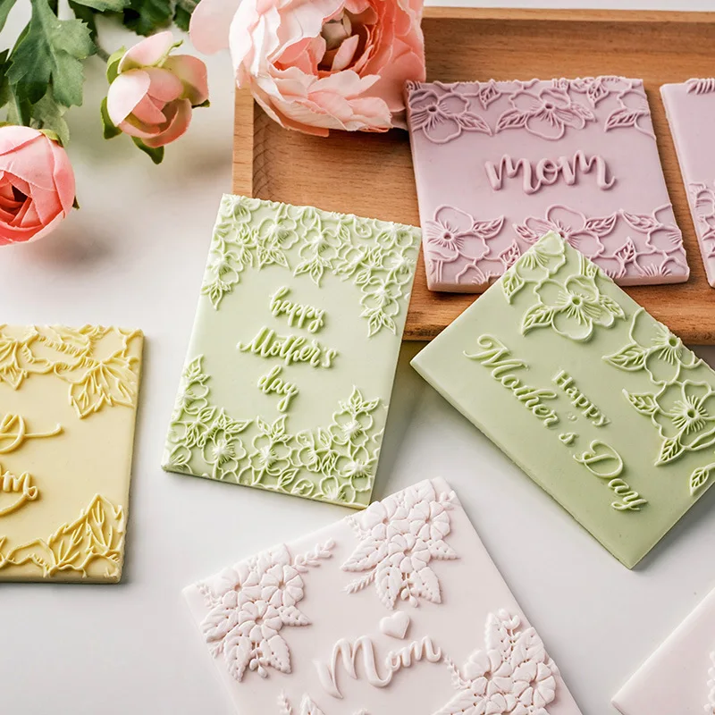 Acrylic Mother's Day Embossed Mold English Blessing Love My Mom Flower Pattern Embossing Press Mold DIY Fondant Biscuit Mould,baking mold,cookie mould,cookie printing mold