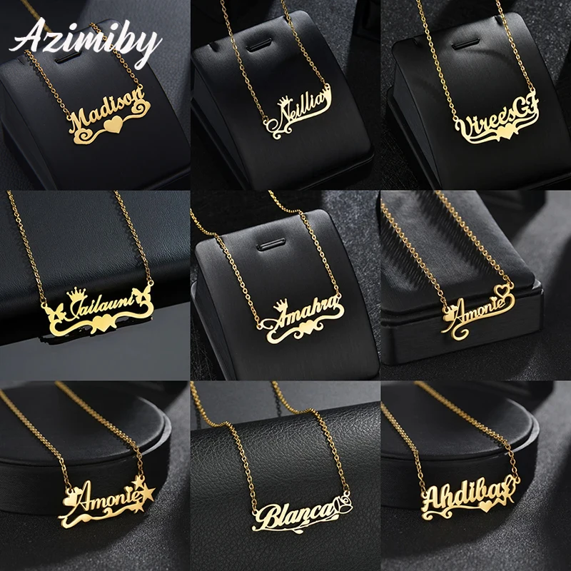 

Azimiby Multi Styles Stainless Steel Custom Name Necklace For Women Girls Personalized Butterfly Heart Crown Necklaces Gifts