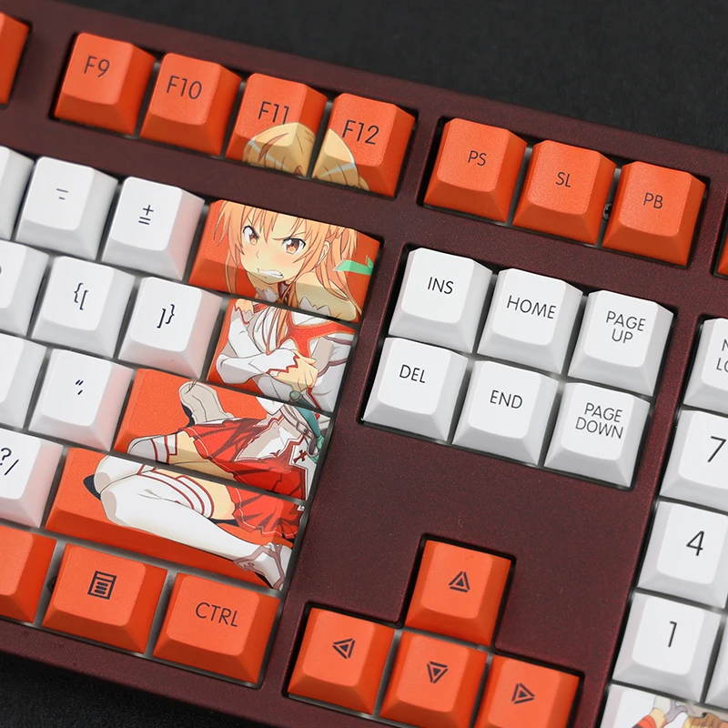 Chaves Conjunto Pbt Tintura Subbed Keycaps dos Desenhos Animados Anime Gaming Key Caps Cherry Perfil Keycap para Espada Arte On-line Sao Yuuki Asuna 108 - Imagem 2