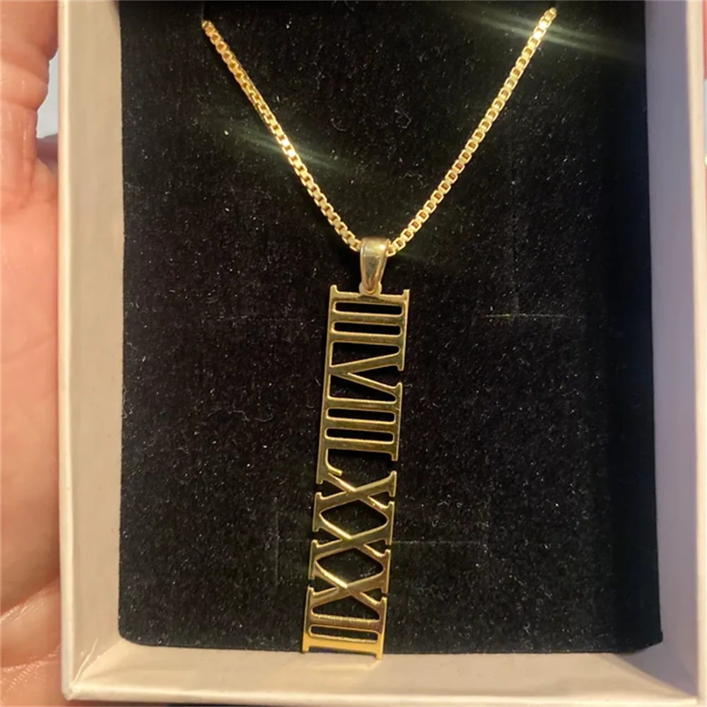 Personalized Number Necklace Custom Roman Numeral Pendant Stainless Steel Box Chain Necklace Date Necklace Gifts For Her