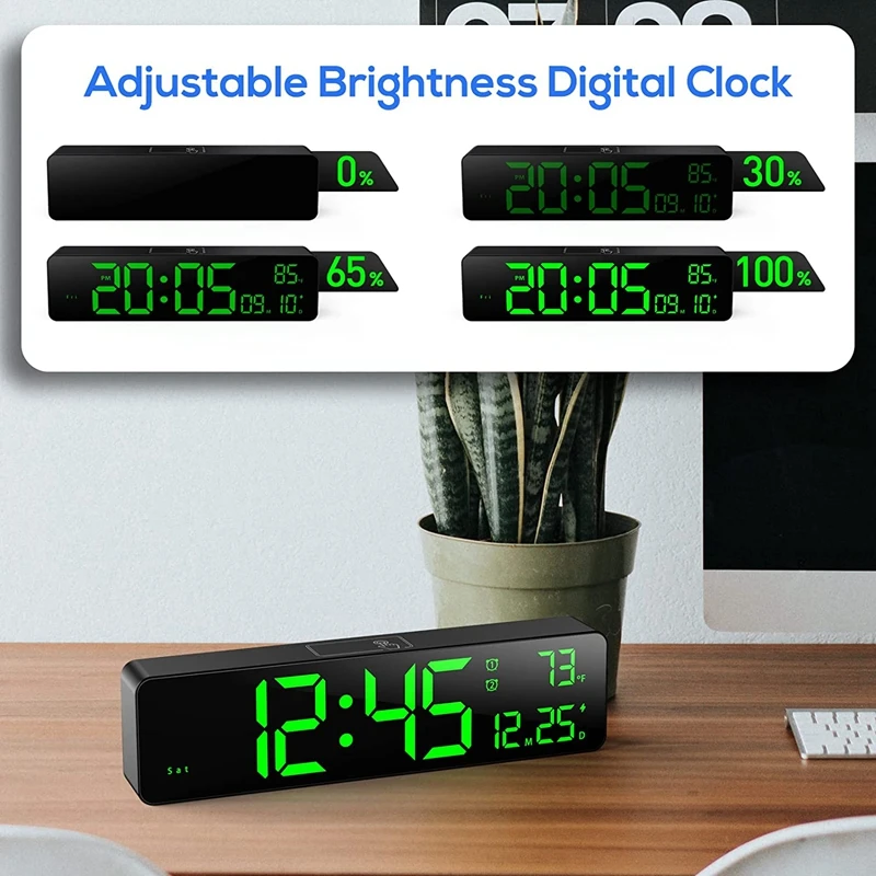 10Inch LED Digital Wall Clock Smart Brightness Touch Control Time Date Indoor Temperature 2 Alarm Clocks Snooze Large Desk Clock