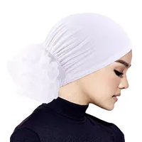 Femmes Hijabs Turban grande fleur tissu élastique bandes de cheveux chapeau bonnet dames musulman solide perte de cheveux écharpe casquette cheveux accessoires 3