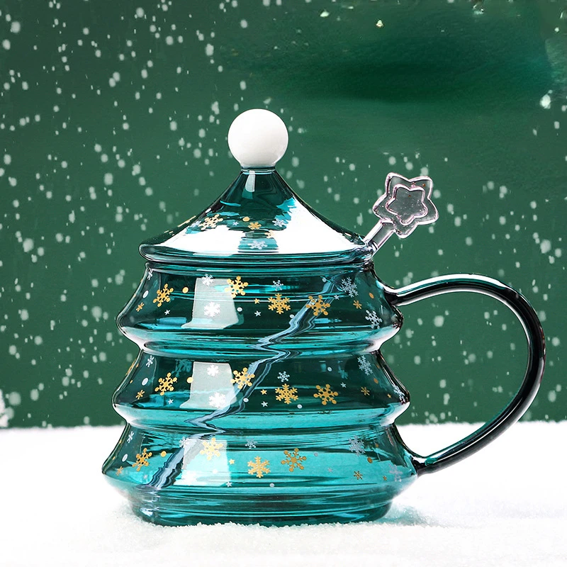 

Christmas Gift Glass Mug Creative Double Wall Heat-resistant Glass Cute Tea Coffee Milk Cup with Spoon Christmas Gift for Kids