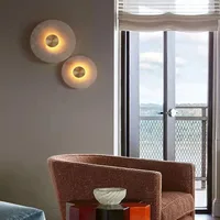 Natural Stone LED Wall Lamp Gold Copper Round Marble Sconce Home Deco For Aisle Foyer TV Background Bedside Shop Office Lighting 2