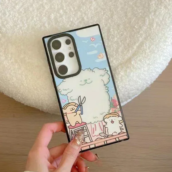 Cute Dog Friend Acrylic Black Border Protective Case for Samsung Galaxy S24 S23 S22 Ultra S24+ S23+ S22 Plus Shell