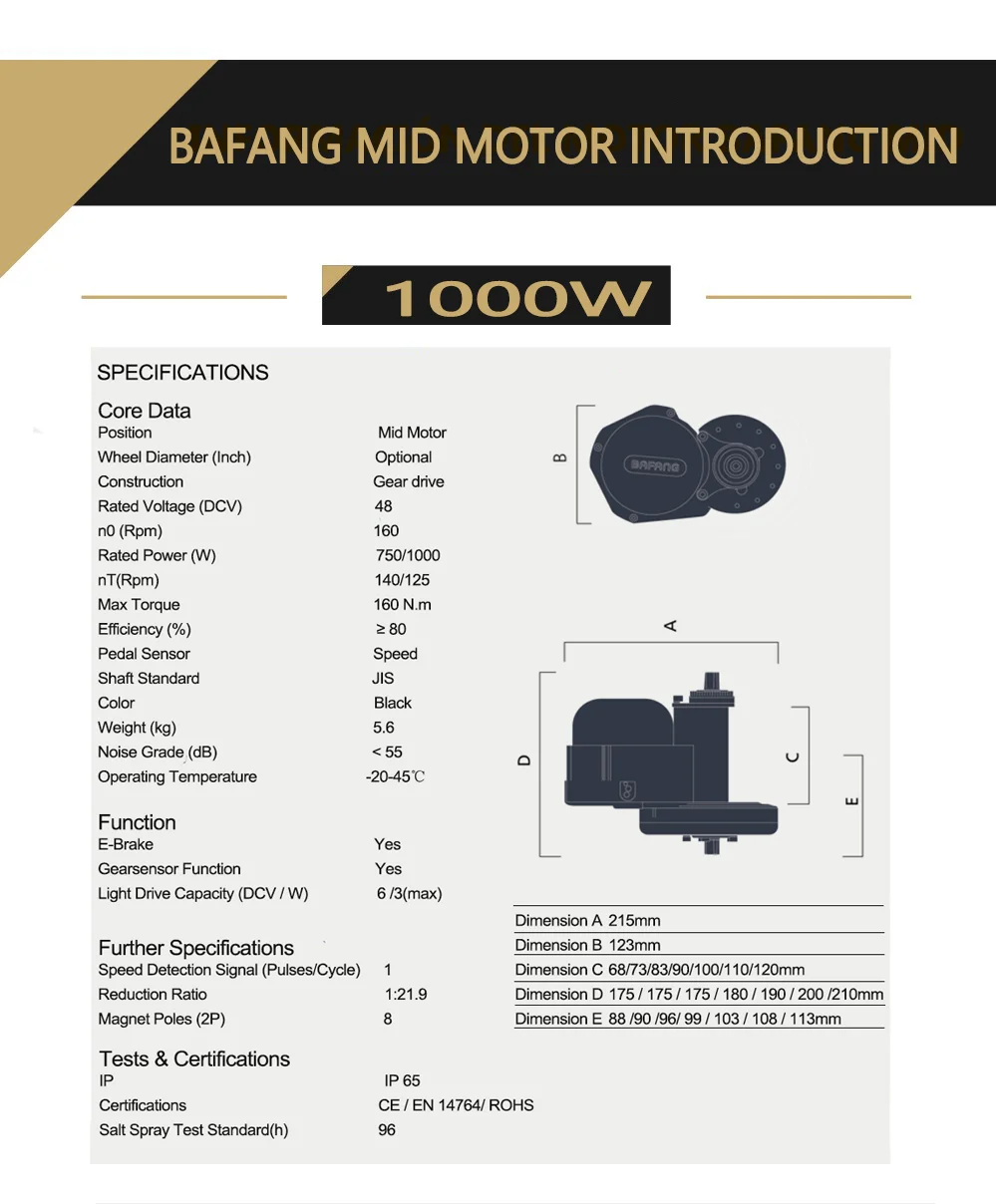 Description Picture 4 of itemBafang BBSHD 1000W 48V/52V Mid Drive Motor Electric Bike Conversion Kit BBS03B for Bicycle Powerful DIY EBike Engine