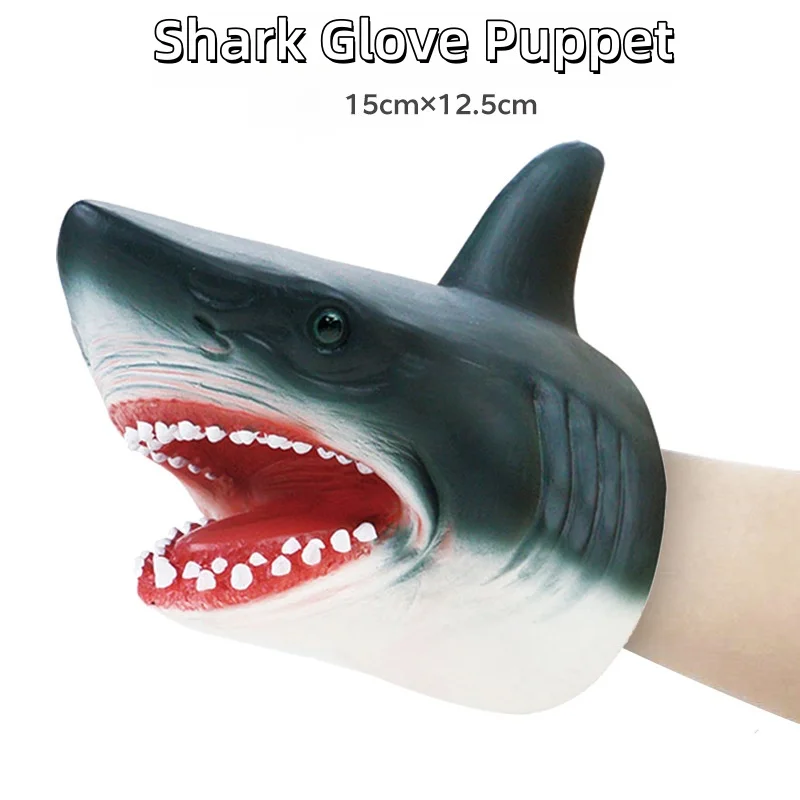Shark Glove 1pcs Puppet Soft Rubber Hand Puppet Realistic Dinosaur Head Kids Toy Interactive Role Play Parent Child Fun Game Toy