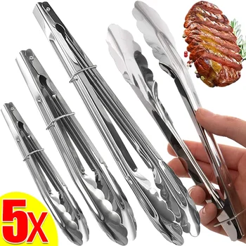 5/1Pcs Non-Slip Stainless Steel Food Tongs Salad Bread Clamps Cooking Tools Barbecue Meat Tongs Serving Clips Kitchen Gadgets