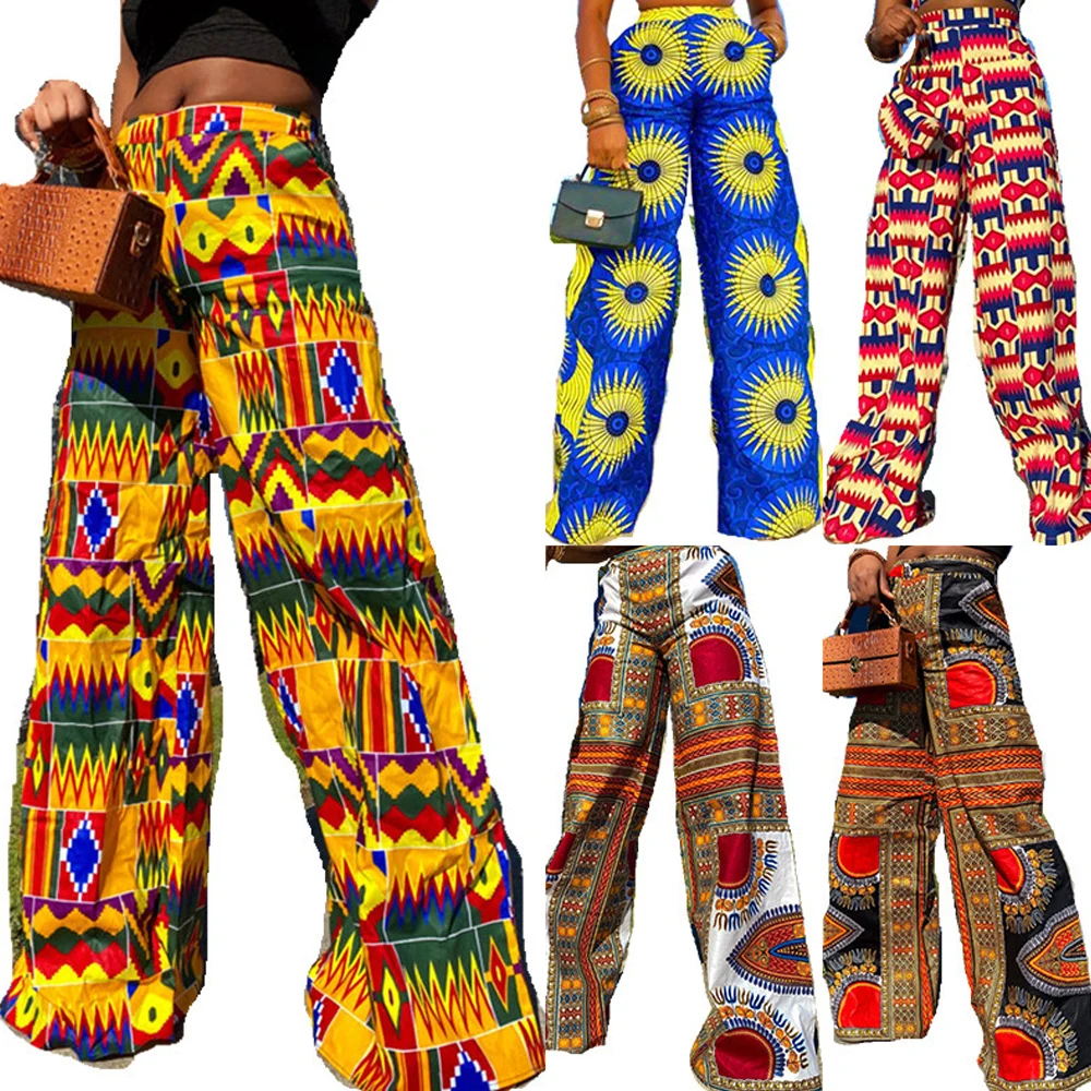 

Lente Fall Holiday Boho Wijde Pijpen Broek Elastische Taille Dashiki Print Afrikaanse Kleding Vrouwen Casual Lange Broek Femme