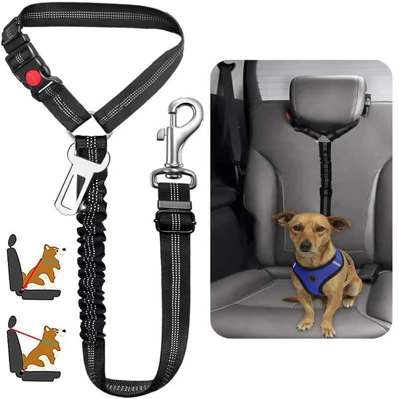 2 in 1 Solid Dog Harness Leash Pet Car Seat Belt Heavy Duty Elastic Safety Belt Adjustable for Kitten Dogs Collar Pet Accessorie dog seat belt pet accessories pet supplies