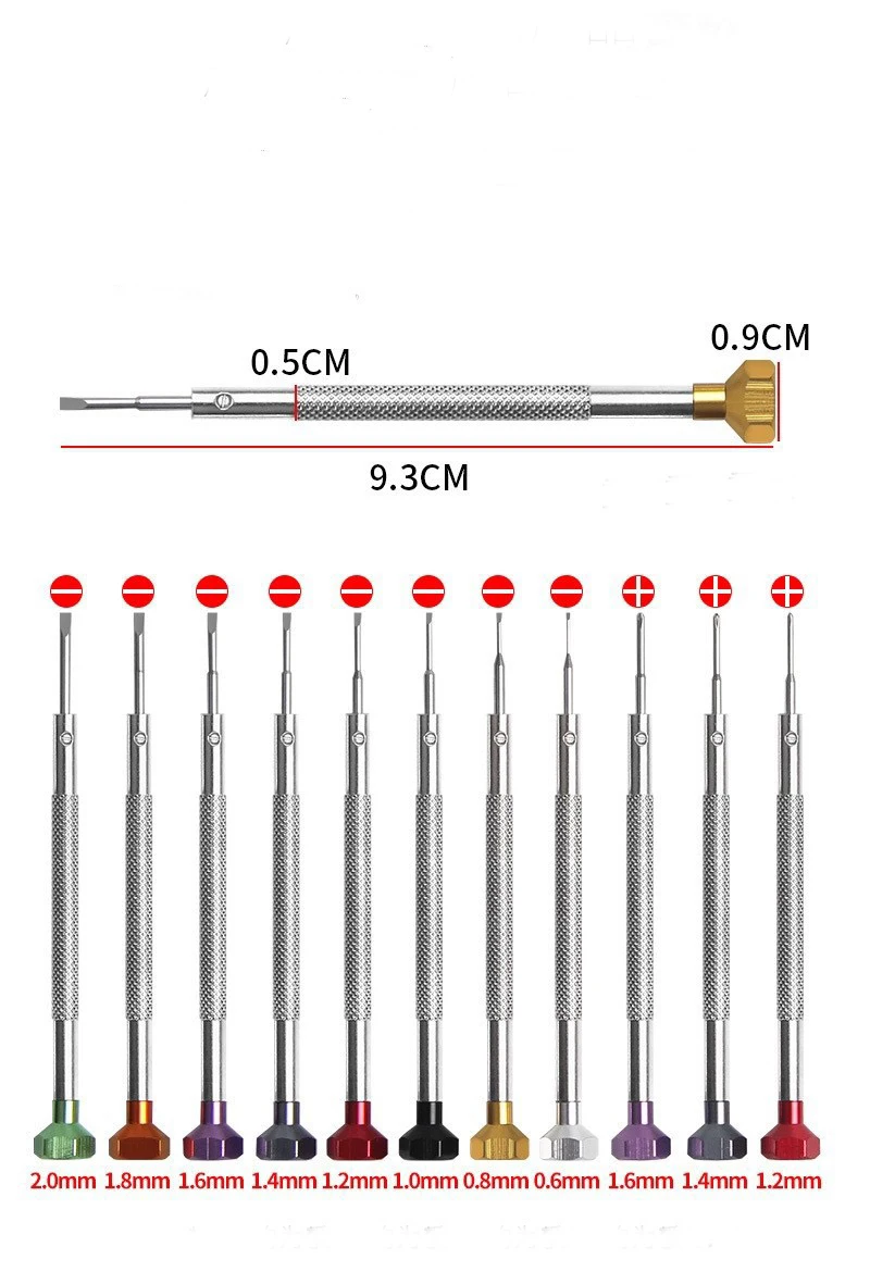 시계 시계 도구 부품 0.6-2.0mm 스크루 드라이버 시계 휴대 전화 안경 수리 도구 키트 합금 스테인레스 스틸 스크루 드라이버