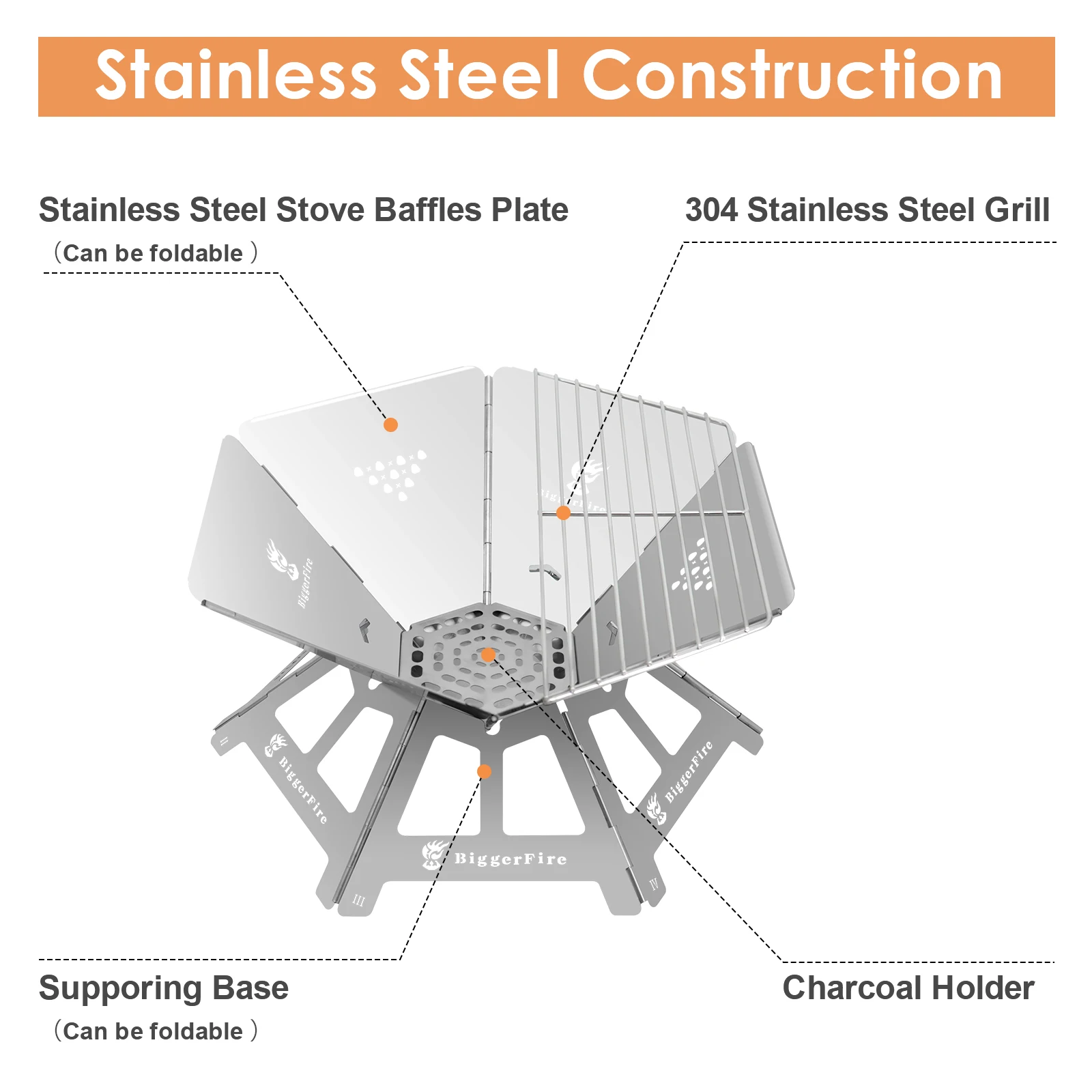 Portable Folding Camping Bonfire Fire Pit Stainless Steel Mini Firepit Grill Outdoor Cooking BBQ Fire Pit